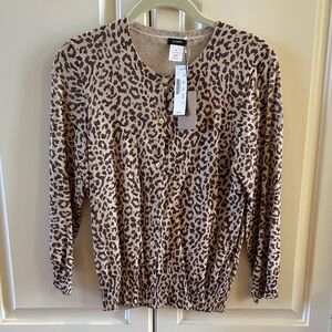 J. Crew NWT Animal Print Sweater in Brown and Tan Medium leopard 100% cotton